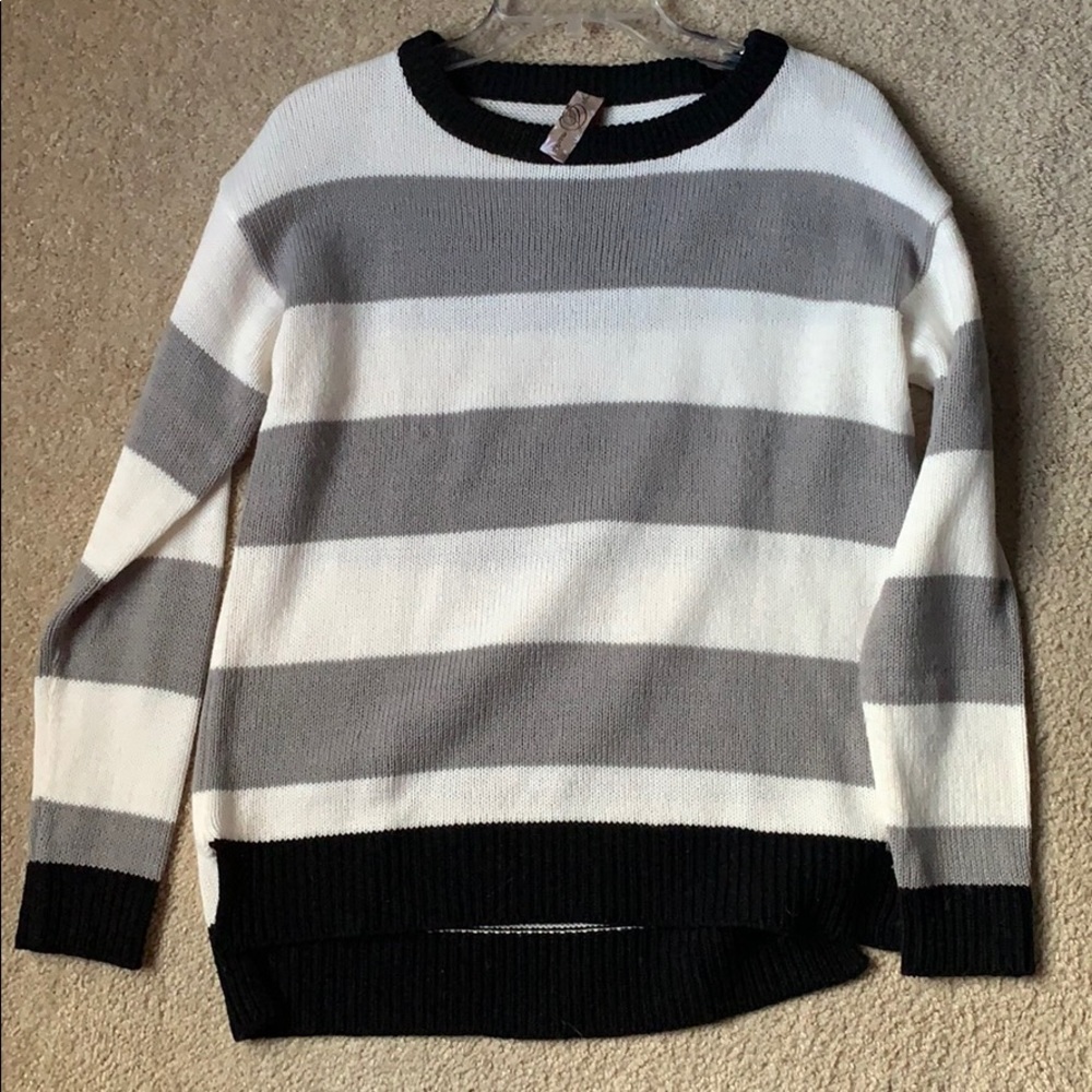 Black gray and white stripped sweater